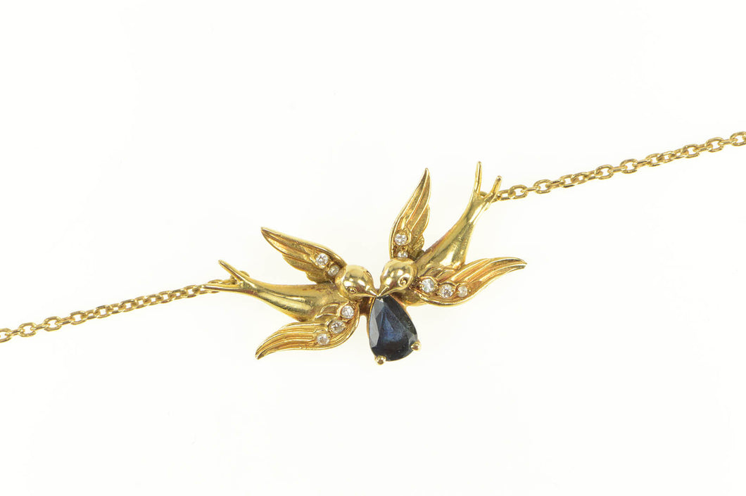 18K Pear Natural Sapphire Diamond Sparrow Chain Necklace 15