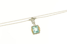 Load image into Gallery viewer, 10K Art Deco Floral Filigree Sim. Blue Topaz Necklace 16.5&quot; White Gold