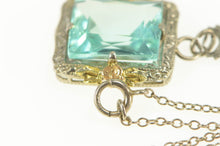 Load image into Gallery viewer, 10K Art Deco Floral Filigree Sim. Blue Topaz Necklace 16.5&quot; White Gold