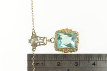 Load image into Gallery viewer, 10K Art Deco Floral Filigree Sim. Blue Topaz Necklace 16.5&quot; White Gold