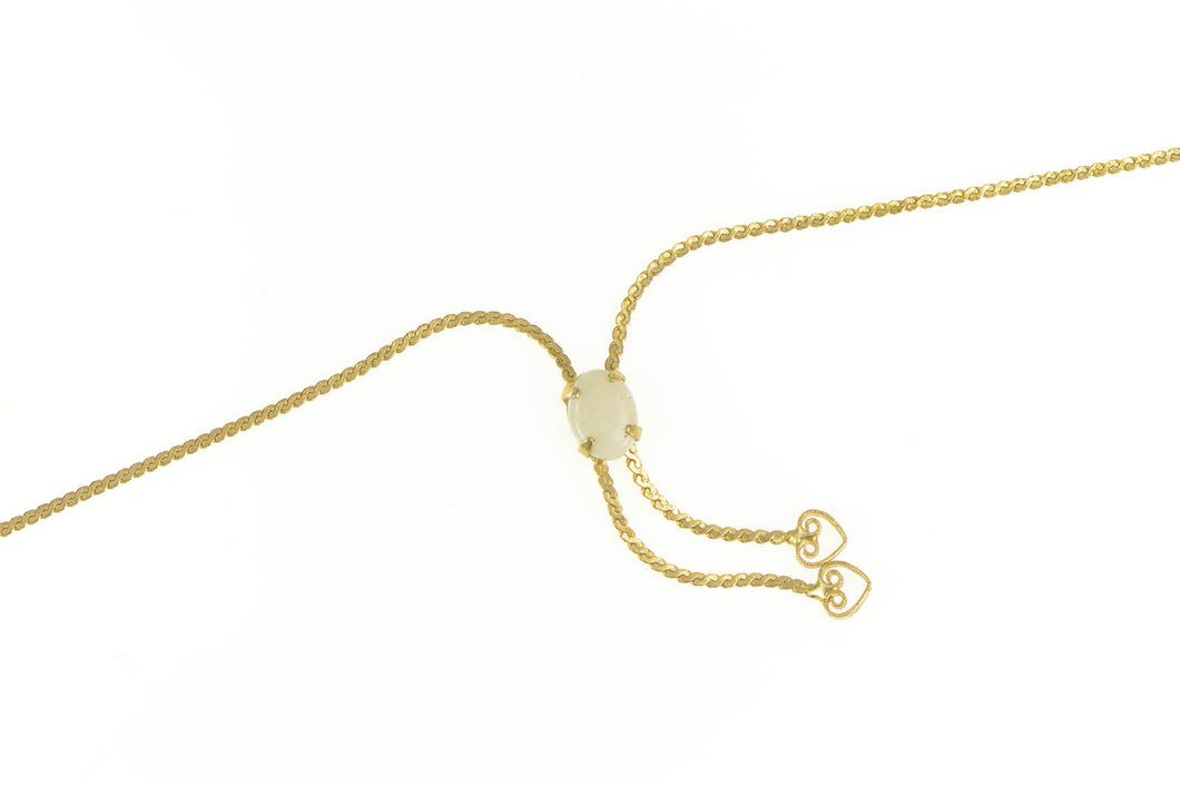 Gold Filled Retro Oval Opal Serpentine Chain Heart Bolo Necklace 16.75