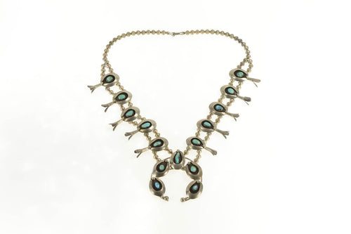 Sterling Silver Native American Turquoise Squash Blossom Necklace 25