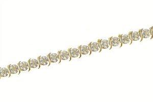 10K Diamond Encrusted Wavy Link Tennis Necklace 16.75" Yellow Gold