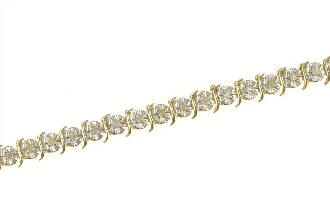 10K Diamond Encrusted Wavy Link Tennis Necklace 16.75