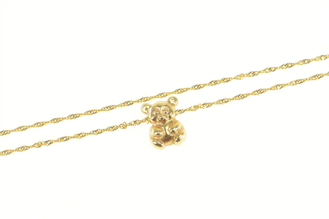 14K Puffy Teddy Bear Stuffed Animal Twist Chain Necklace 18