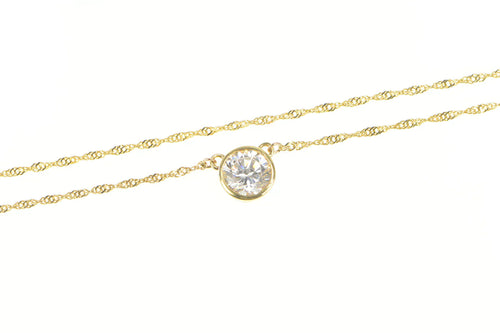 10K Round Solitaire Cubic Zirconia Chain Necklace 16.5
