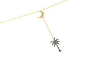 14K South Carolina Palm Tree Crescent Moon Necklace 18.75" Yellow Gold