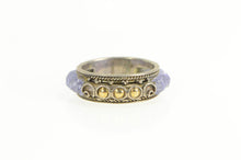 Load image into Gallery viewer, Sterling Silver 18K Gold Amethyst Beaded Ornate Band Ring