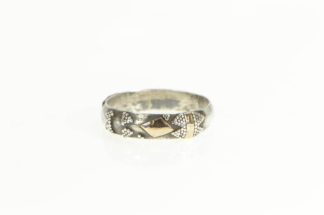 Sterling Silver 22K Gold Southwestern Pattern Geometric Band Ring