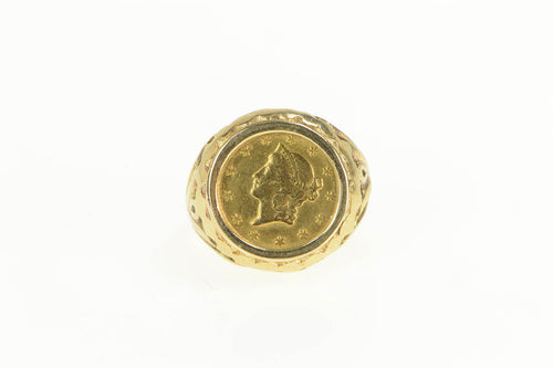 14K 1853 $1 One Dollar Liberty Head US Coin Ring Yellow Gold
