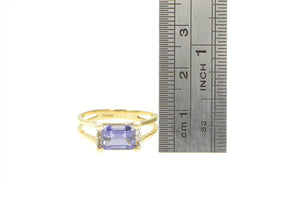 14K Emerald Cut Amethyst Diamond Accent Squared Ring Yellow Gold