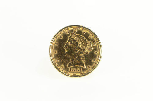 14K 1881 Half Eagle $5 Five Dollar Filigree US Coin Ring Yellow Gold