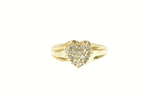 10K Diamond Heart Cluster Love Symbol Statement Ring Yellow Gold
