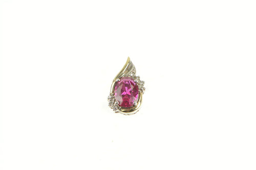 Sterling Silver 14K Gold Sim. Ruby Diamond Accent Statement Pendant