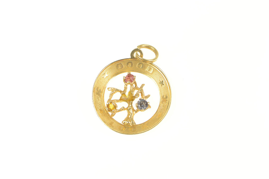 14K 1960's Good Luck Tree of Life Round Vintage Charm/Pendant Yellow Gold