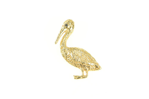 14K Sapphire Eyed Pelican Coastal Bird Animal Charm/Pendant Yellow Gold