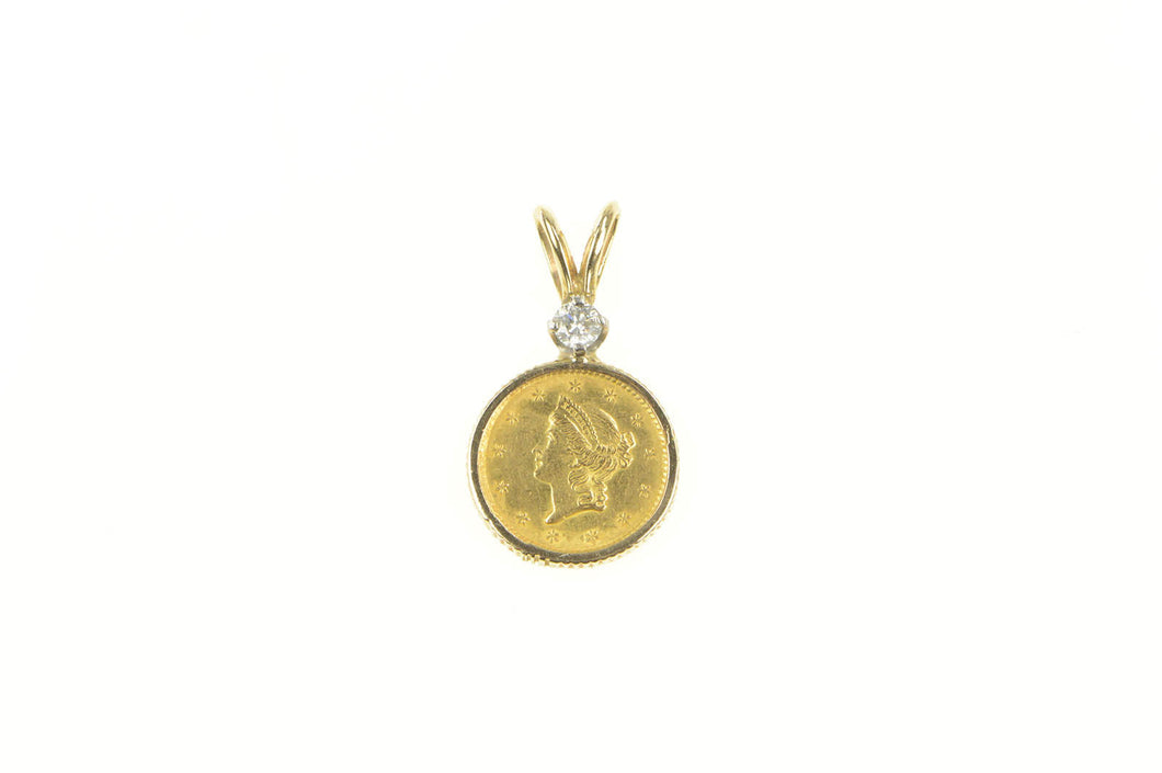 14K 1852 One Dollar $1 Diamond Accent US Coin Pendant Yellow Gold