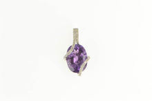 Load image into Gallery viewer, 10K Oval Amethyst Diamond Inset Statement Pendant White Gold