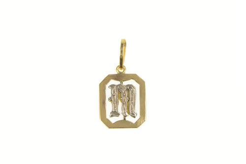 18K Ornate Two Tone M Monogram Initial Squared Charm/Pendant Yellow Gold