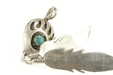 Load image into Gallery viewer, Sterling Silver Native American Bear Claw Turquoise Feather Pendant