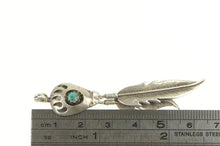 Load image into Gallery viewer, Sterling Silver Native American Bear Claw Turquoise Feather Pendant