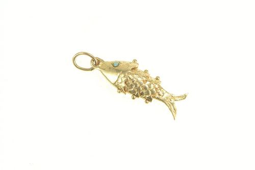 14K 3D Articulated Fish Retro Sim. Aquamarine Charm/Pendant Yellow Gold