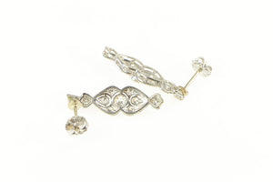 14K Art Deco 0.75 Ctw Diamond Elaborate Dangle Earrings White Gold