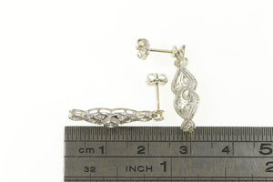 14K Art Deco 0.75 Ctw Diamond Elaborate Dangle Earrings White Gold