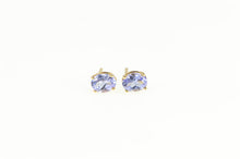 Load image into Gallery viewer, 14K Oval Amethyst Solitaire Classic Stud Earrings Yellow Gold