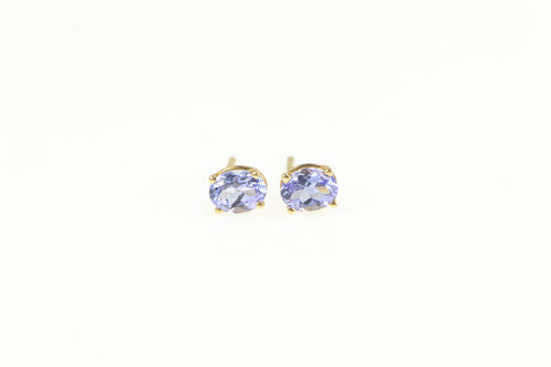 14K Oval Amethyst Solitaire Classic Stud Earrings Yellow Gold