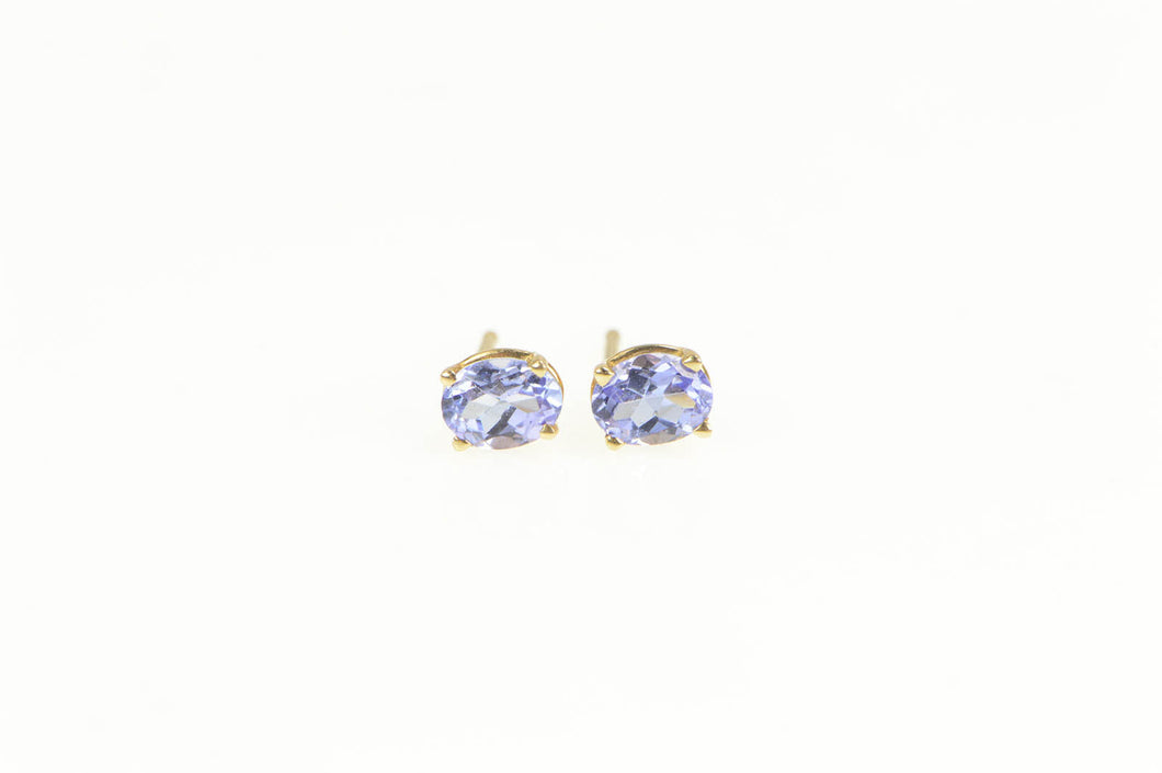 14K Oval Amethyst Solitaire Classic Stud Earrings Yellow Gold