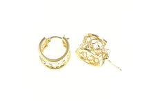 Load image into Gallery viewer, 14K Flower Pattern Filigree Squared Hoop Earrings Yellow Gold