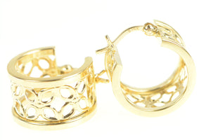 14K Flower Pattern Filigree Squared Hoop Earrings Yellow Gold