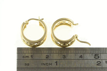Load image into Gallery viewer, 14K Flower Pattern Filigree Squared Hoop Earrings Yellow Gold