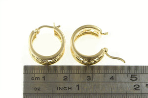 14K Flower Pattern Filigree Squared Hoop Earrings Yellow Gold