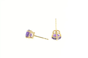 14K Round Amethyst Solitaire Classic Stud Earrings Yellow Gold