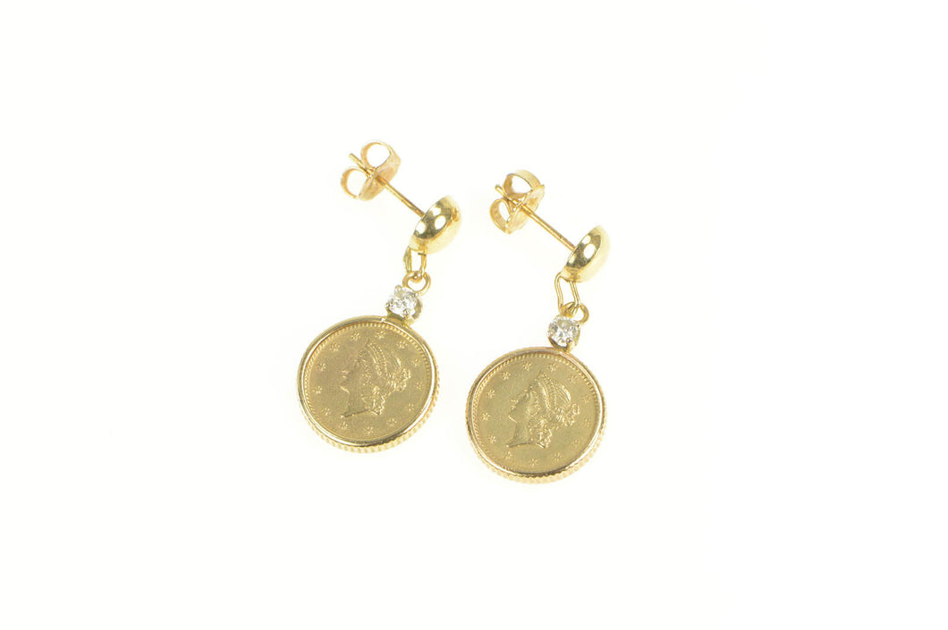 Louise d'Or Coin 14-karat gold diamond single hoop earring