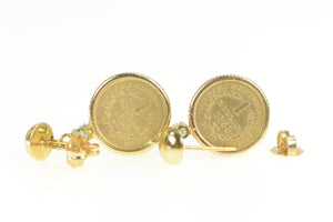 14K 1853 One Dollar Gold Coin Diamond Dangle Earrings Yellow Gold
