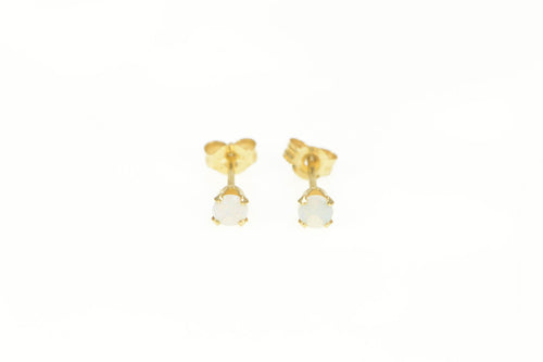 14K Classic Round Natural Opal Solitaire Stud Earrings Yellow Gold