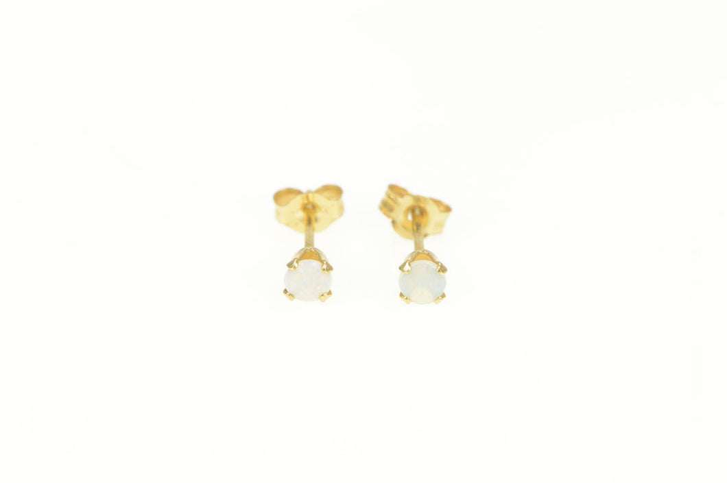 14K Classic Round Natural Opal Solitaire Stud Earrings Yellow Gold