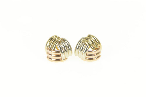 14K Tri Tone Grooved Layered Statement Stud Earrings Yellow Gold