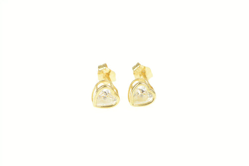 14K Heart Cut Cubic Zirconia Solitaire Stud Earrings Yellow Gold