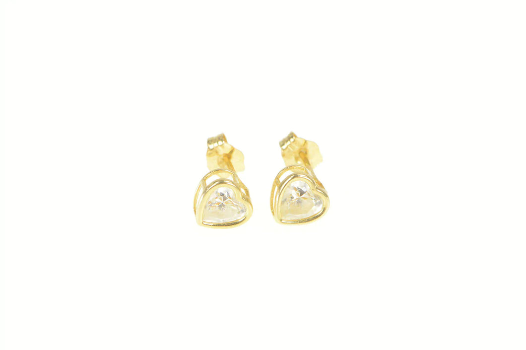 14K Heart Cut Cubic Zirconia Solitaire Stud Earrings Yellow Gold