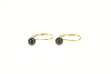 Load image into Gallery viewer, 14K Round Black Onyx Lever Back Dangle Earrings Yellow Gold