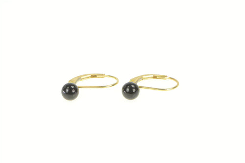 14K Round Black Onyx Lever Back Dangle Earrings Yellow Gold