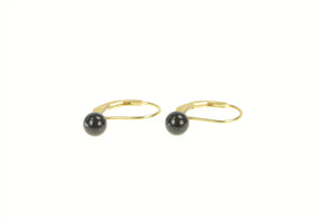 14K Round Black Onyx Lever Back Dangle Earrings Yellow Gold