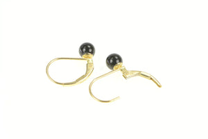 14K Round Black Onyx Lever Back Dangle Earrings Yellow Gold