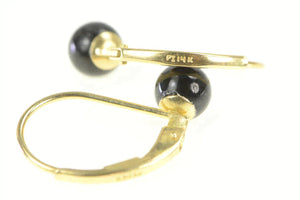14K Round Black Onyx Lever Back Dangle Earrings Yellow Gold
