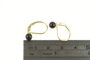 14K Round Black Onyx Lever Back Dangle Earrings Yellow Gold
