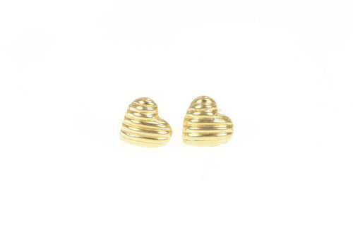 14K Grooved Heart High Relief Love Symbol Stud Earrings Yellow Gold